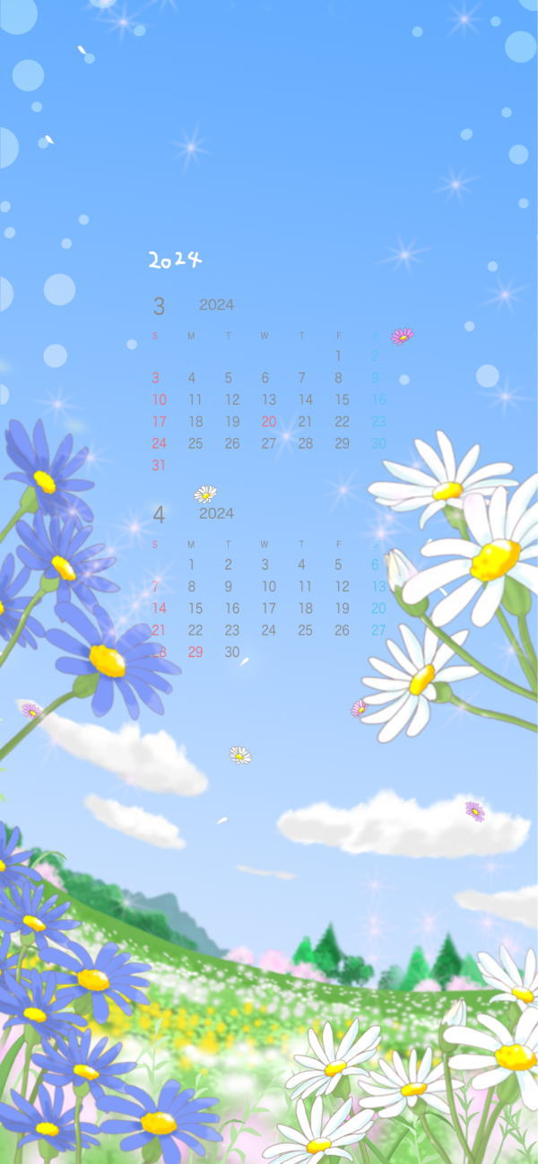 2024年カレンダー 3・4月　スマホ壁紙