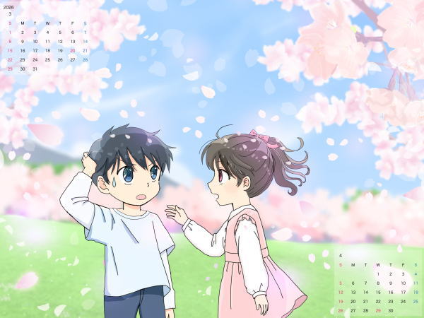 2026年 3・4月 壁紙カレンダー (4:3)