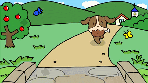 欲張りな犬(犬と肉) イソップ童話 福娘童話集 GIFイラスト01