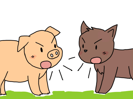 The pig and the dog, squabbling each other .