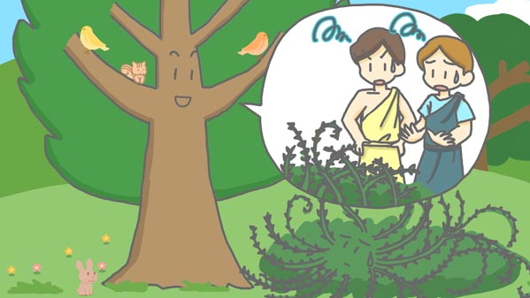 『モミの木とイバラ』(イソップ童話) 08 福娘童話集 イラスト : myi