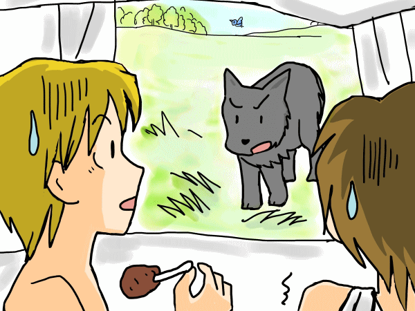 子ヒツジを食べるヒツジ飼い