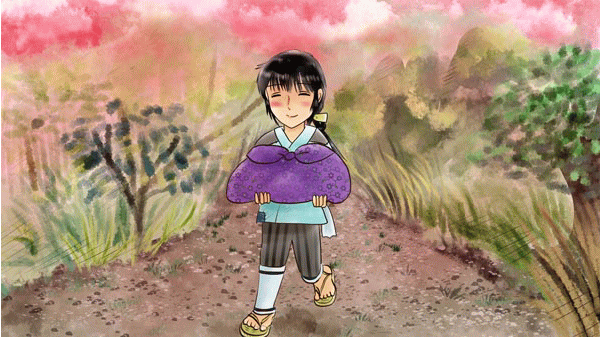 わらしべ長者 奈良県の民話 GIFイラスト06