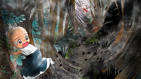 『三枚のお札』(百物語) 27 福娘童話集 イラスト : 愛ちん（夢宮愛）