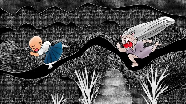 『三枚のお札』(百物語) 41 福娘童話集 イラスト : 愛ちん（夢宮愛）
