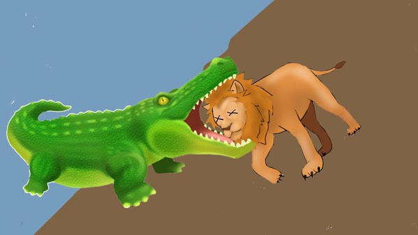 ほらふき男爵 ワニとライオン退治