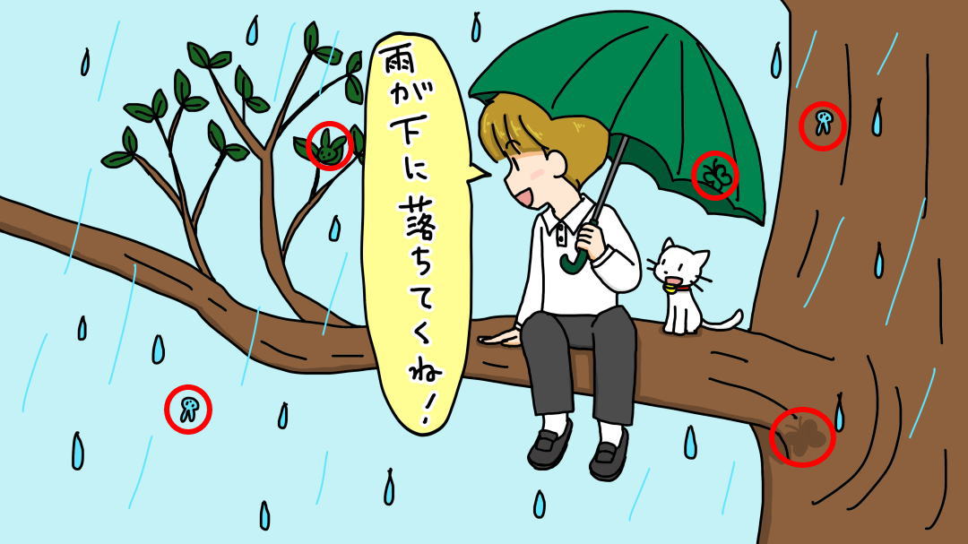 雨が下に落ちると何になる？＜なぞなぞ小学校　隠しキャラの答え＞