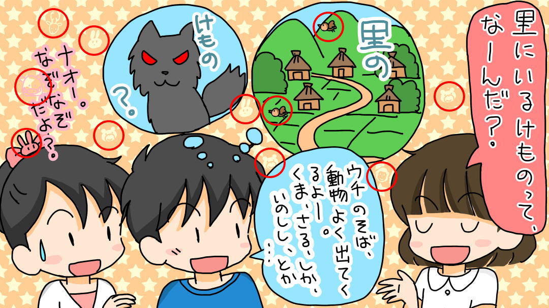 里(さと)にいるけものは?＜なぞなぞ小学校　隠しキャラの答え＞