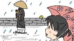 雨になると現れるお坊さんは？