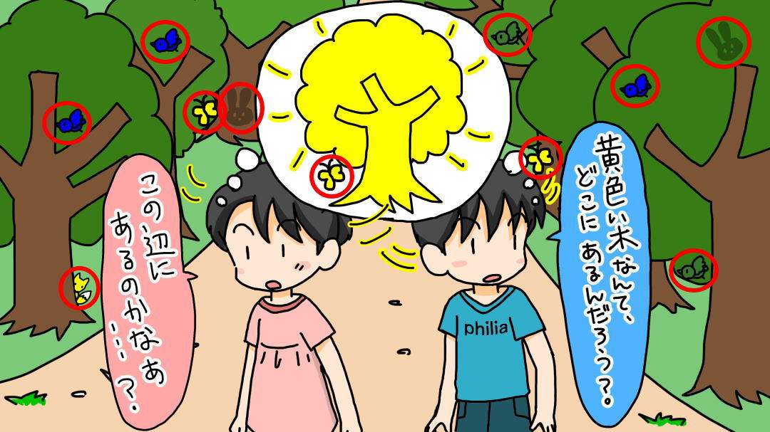 黄色い木はどこにある?＜なぞなぞ小学校　隠しキャラの答え＞