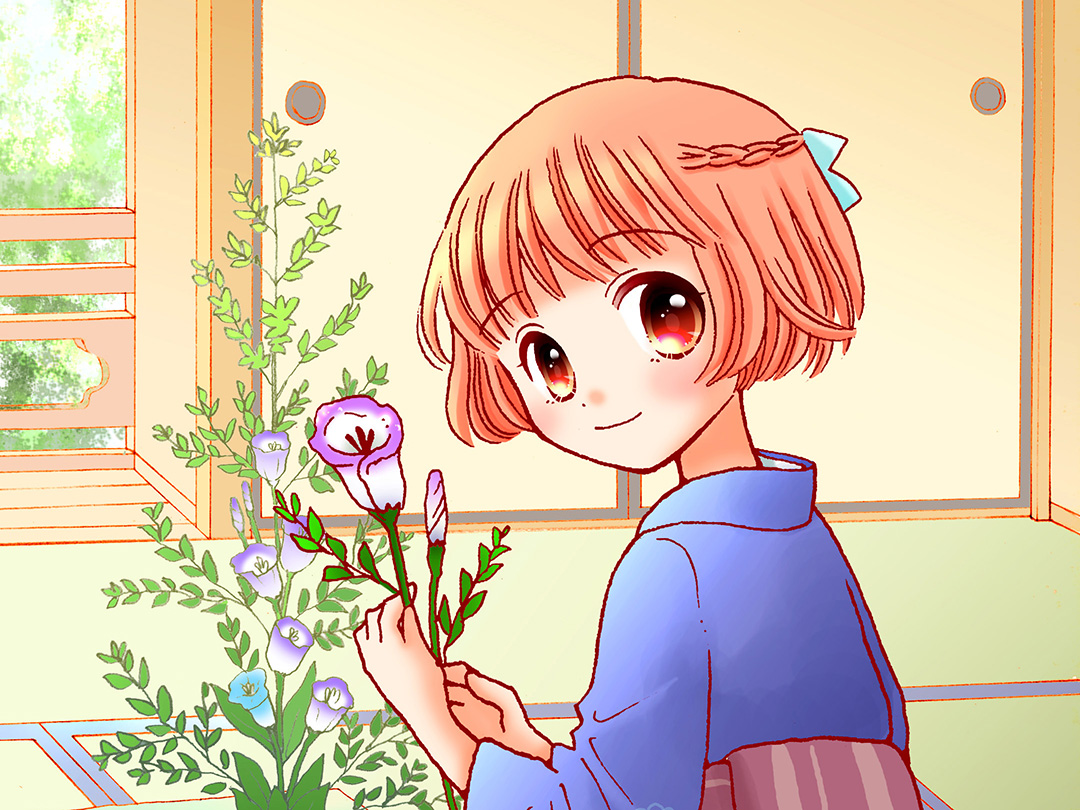 華道家(Practitioner of Japanese flower arrangement)職業のイメージイラスト