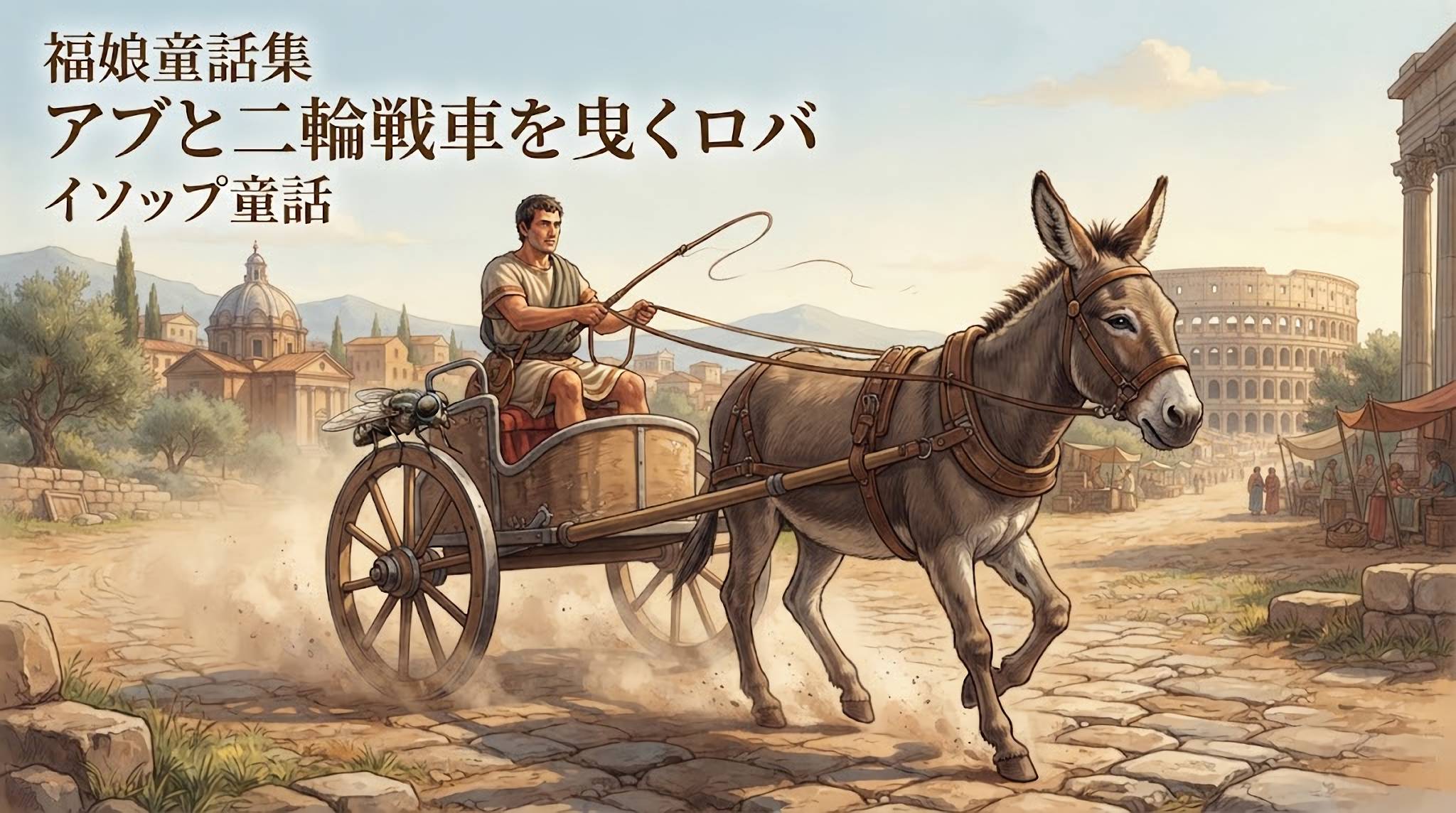 アブと二輪戦車を曳くロバ