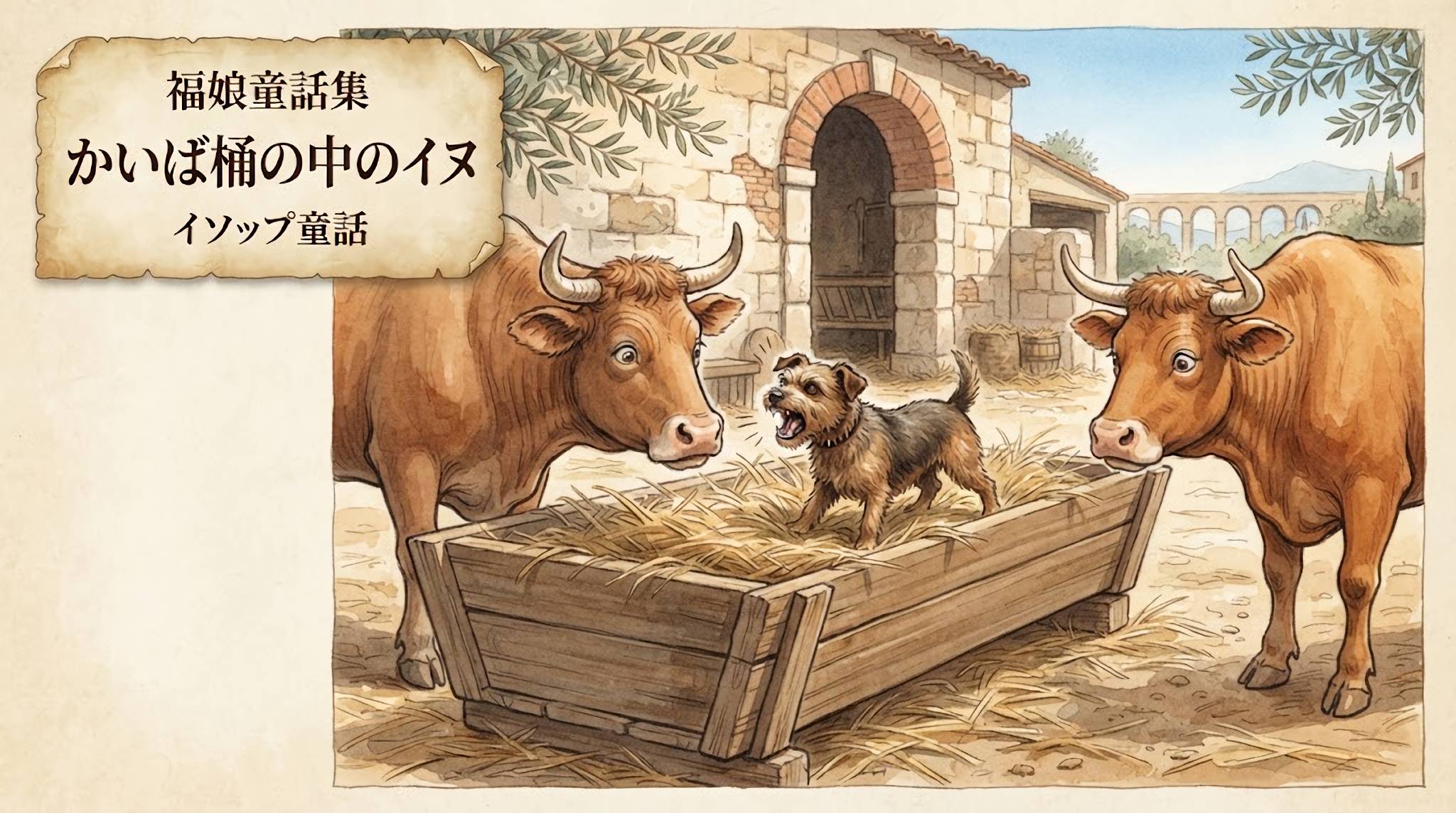 かいば桶の中のイヌ