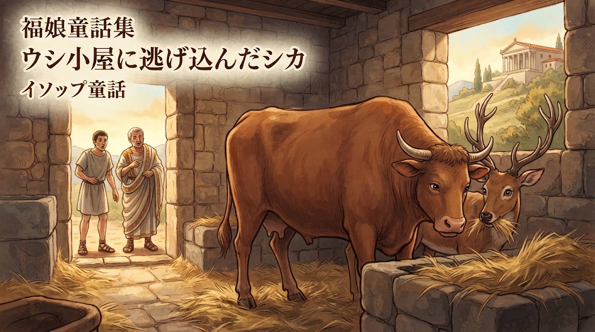 ウシ小屋に逃げ込んだシカ