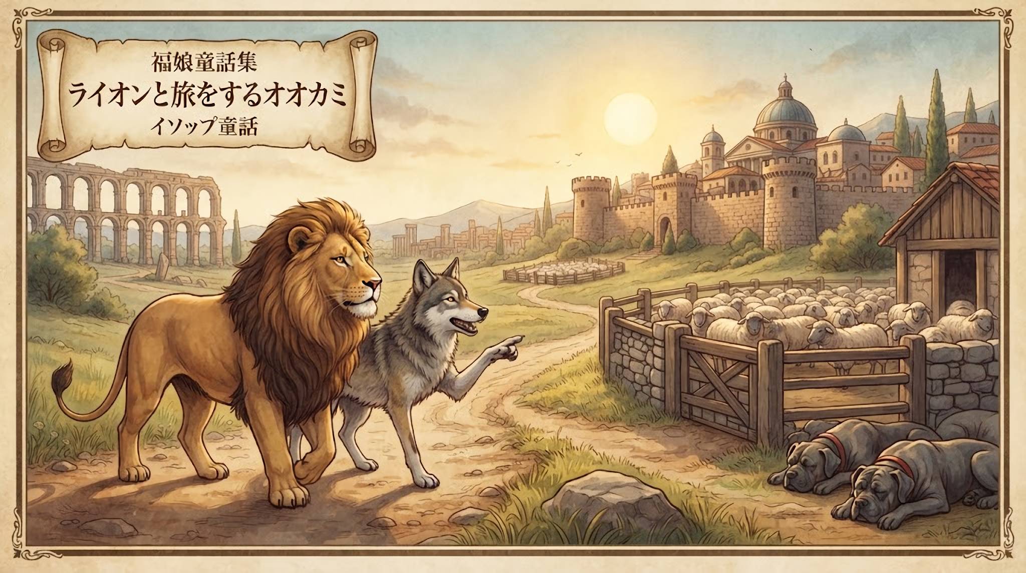 ライオンと旅をするオオカミ