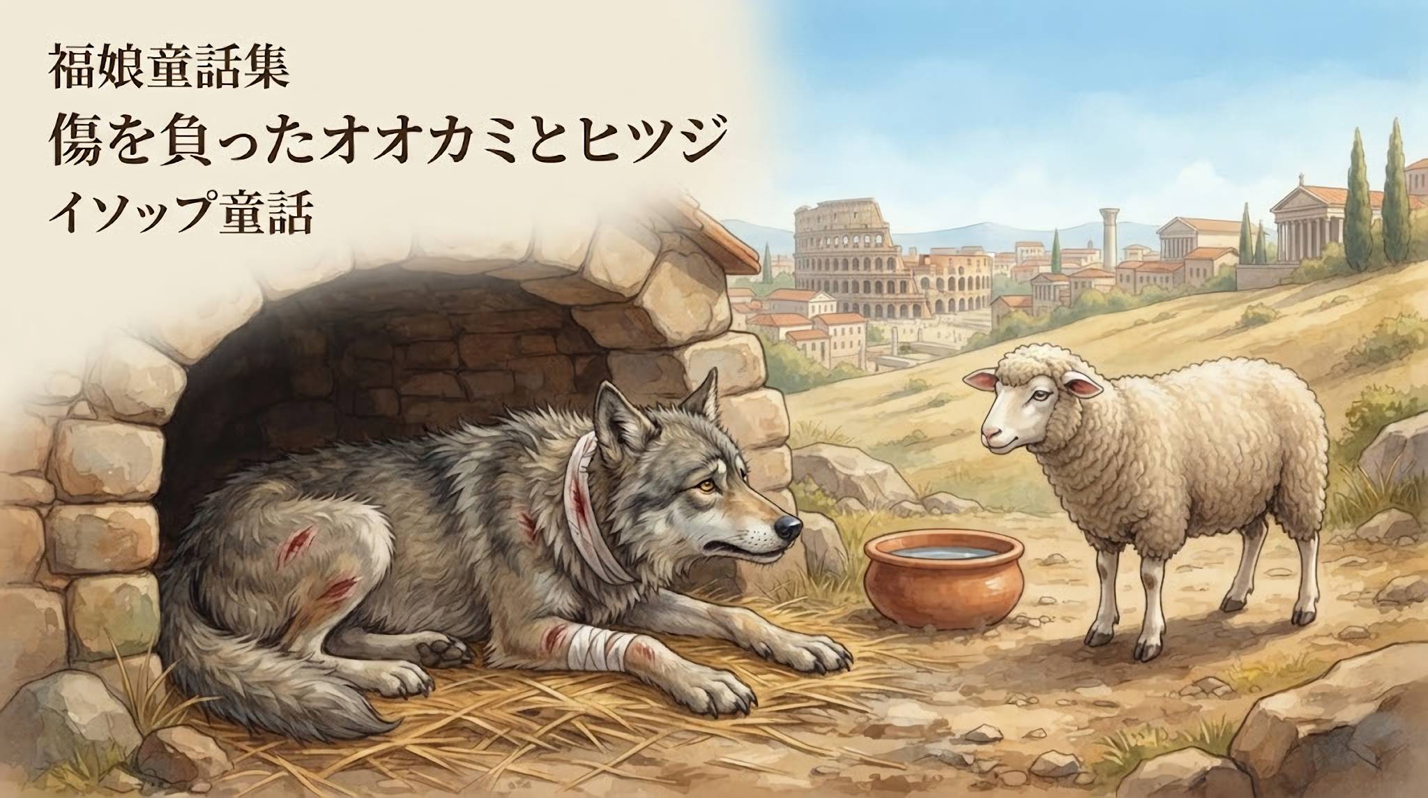 傷を負ったオオカミとヒツジ