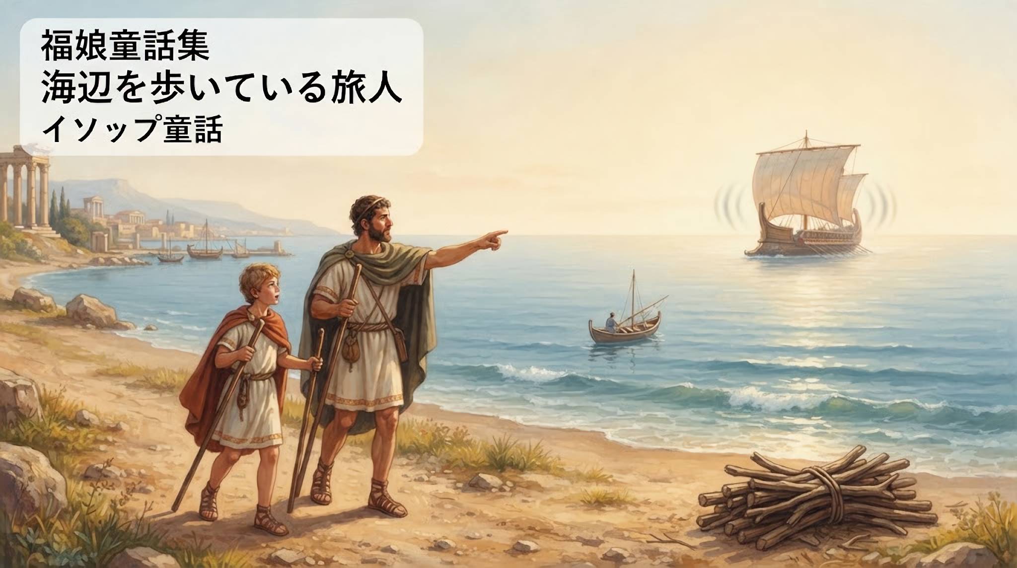 海辺を歩いている旅人