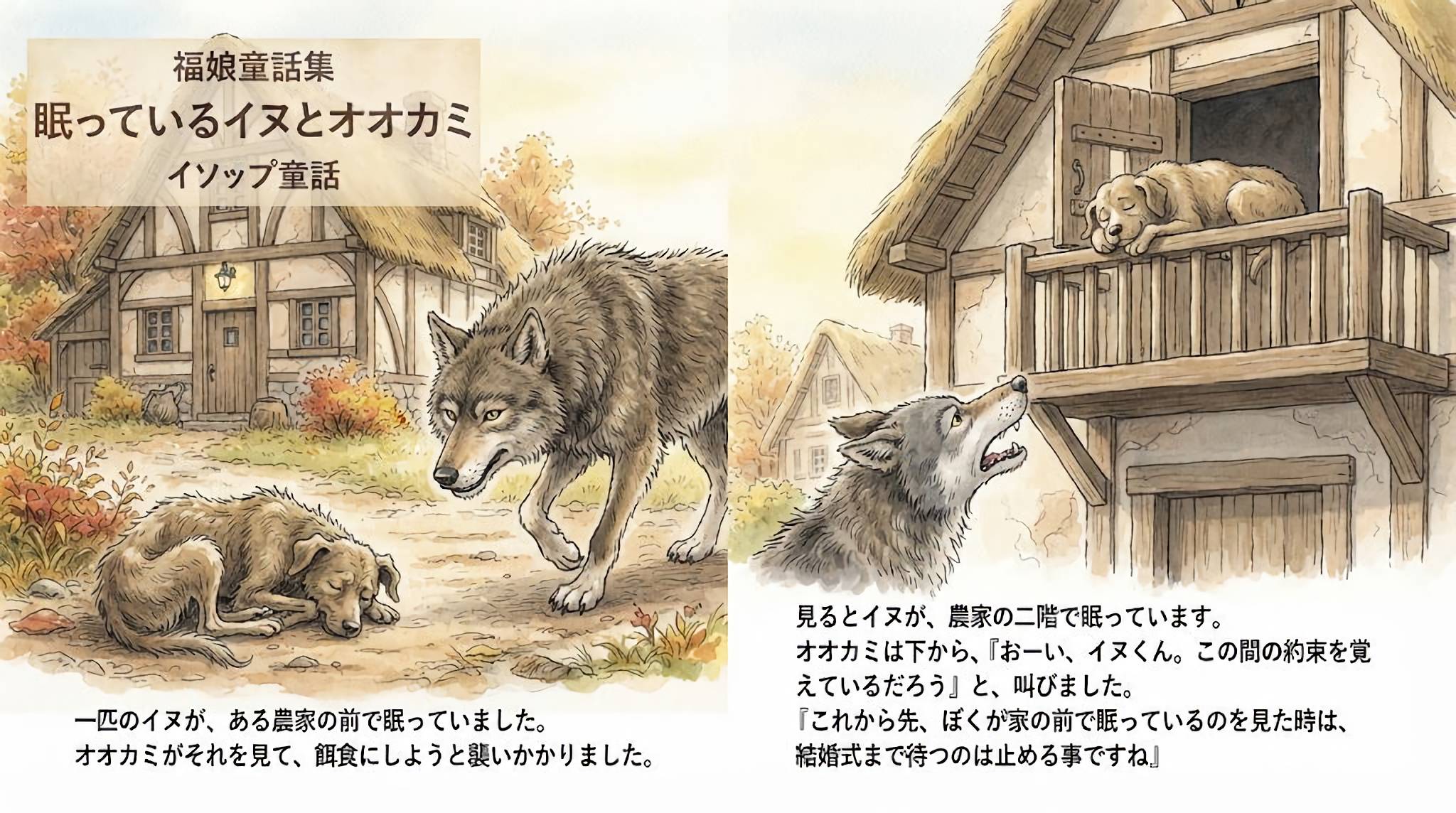 眠っているイヌとオオカミ