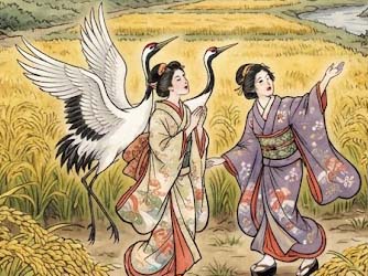 弓の名人と二羽のツル