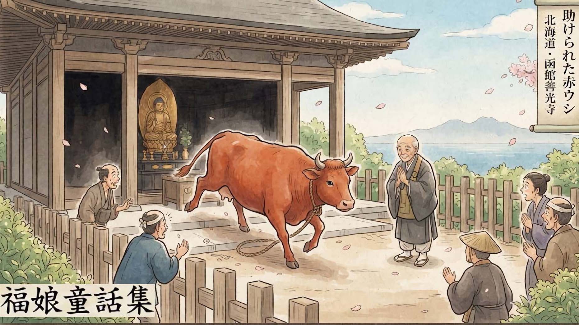 助けられた赤ウシ